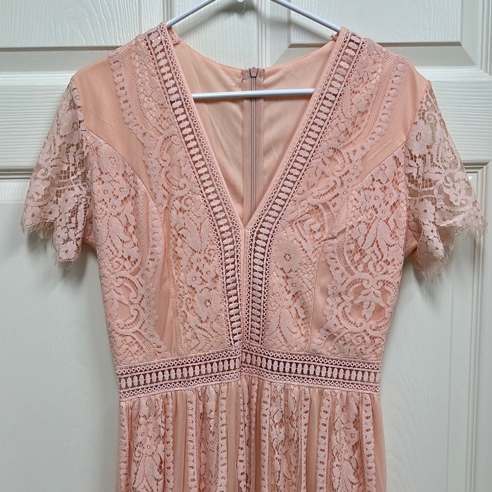 Elegant Lace Pink Medium Dress